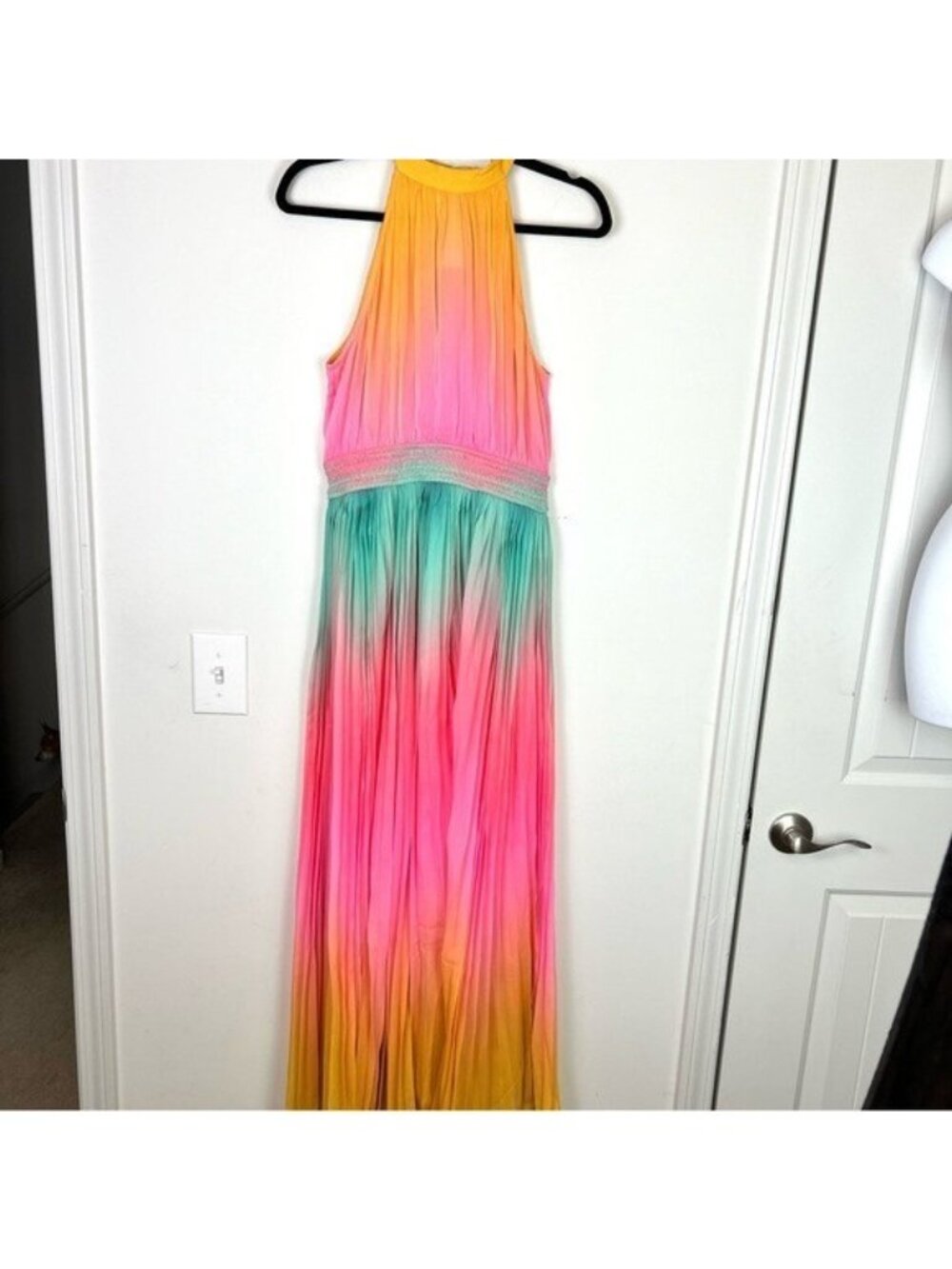 Rococo Sand Zale Halter Maxi Dress Sz M Pink Rainbow Ombre Boho Coastal Vacay - Picture 5 of 13